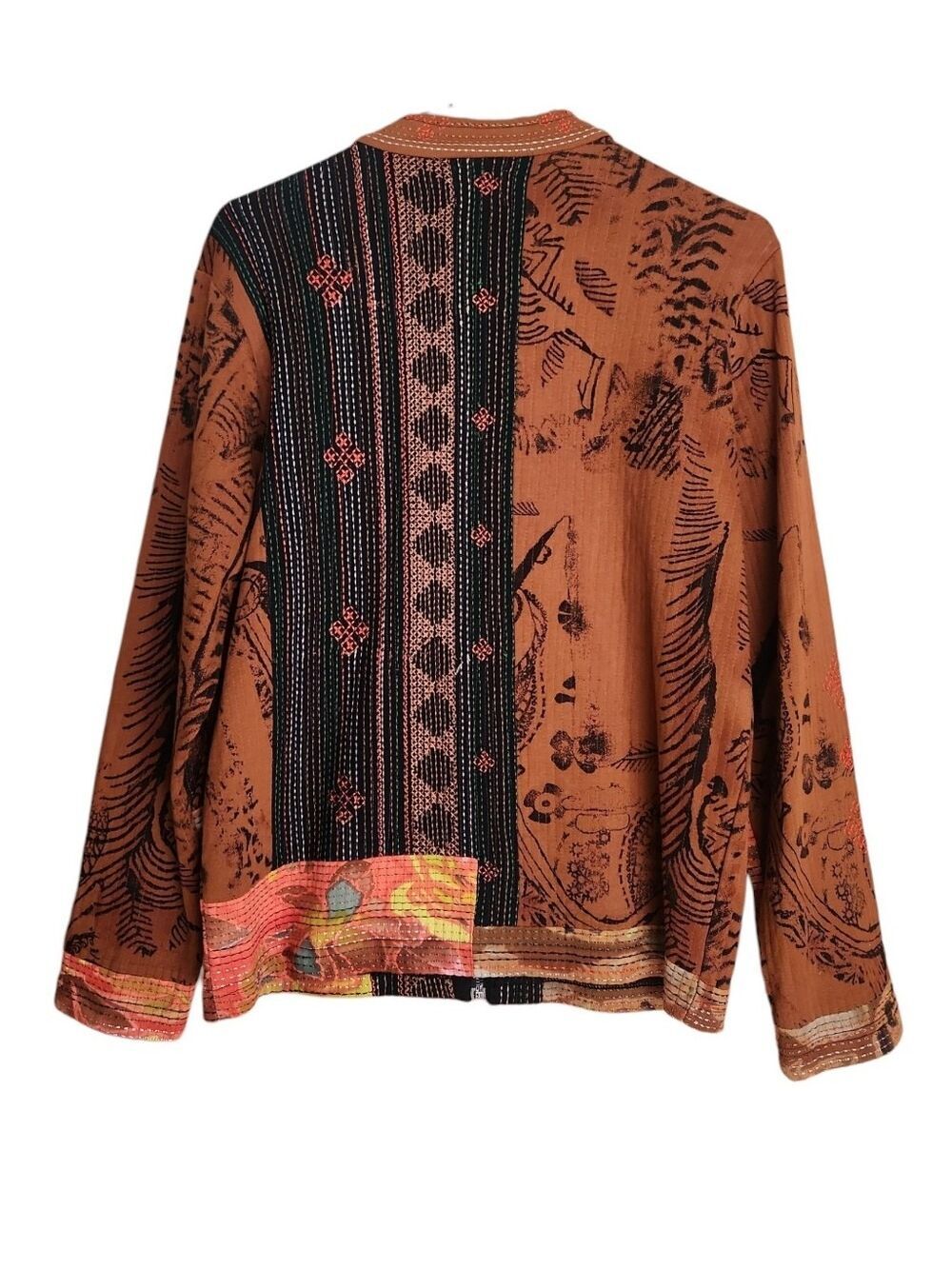 VINTAGE CHICO'S 90s ART TO WEAR KANTHA EMBROIDERED COTTON JACKET S/M SIZE 1 - Picture 3 of 11